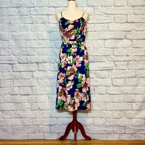 Wells Grace Navy Blue Floral Midi Dress